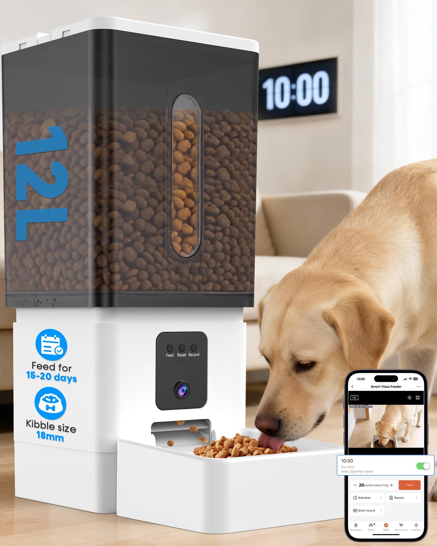 Large Dog Automatic Feeder with Camera: /50 Cups Home Smart Dog Feeder
