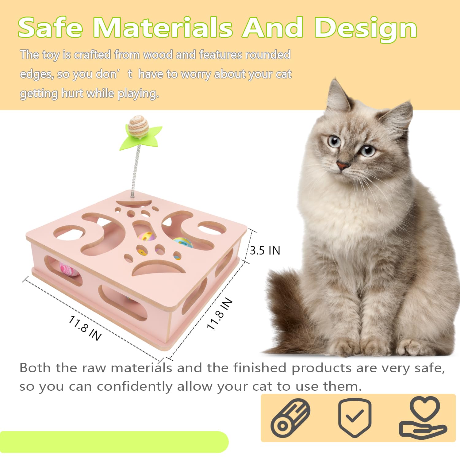 MUCAOL Interactive Wooden Cat Puzzle Toy Box Indoor Hunting Play Toy