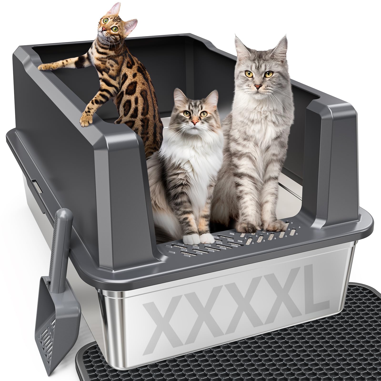XXXL Stainless Steel Cat Litter Box with High Sides, 28" L x 20" W Box