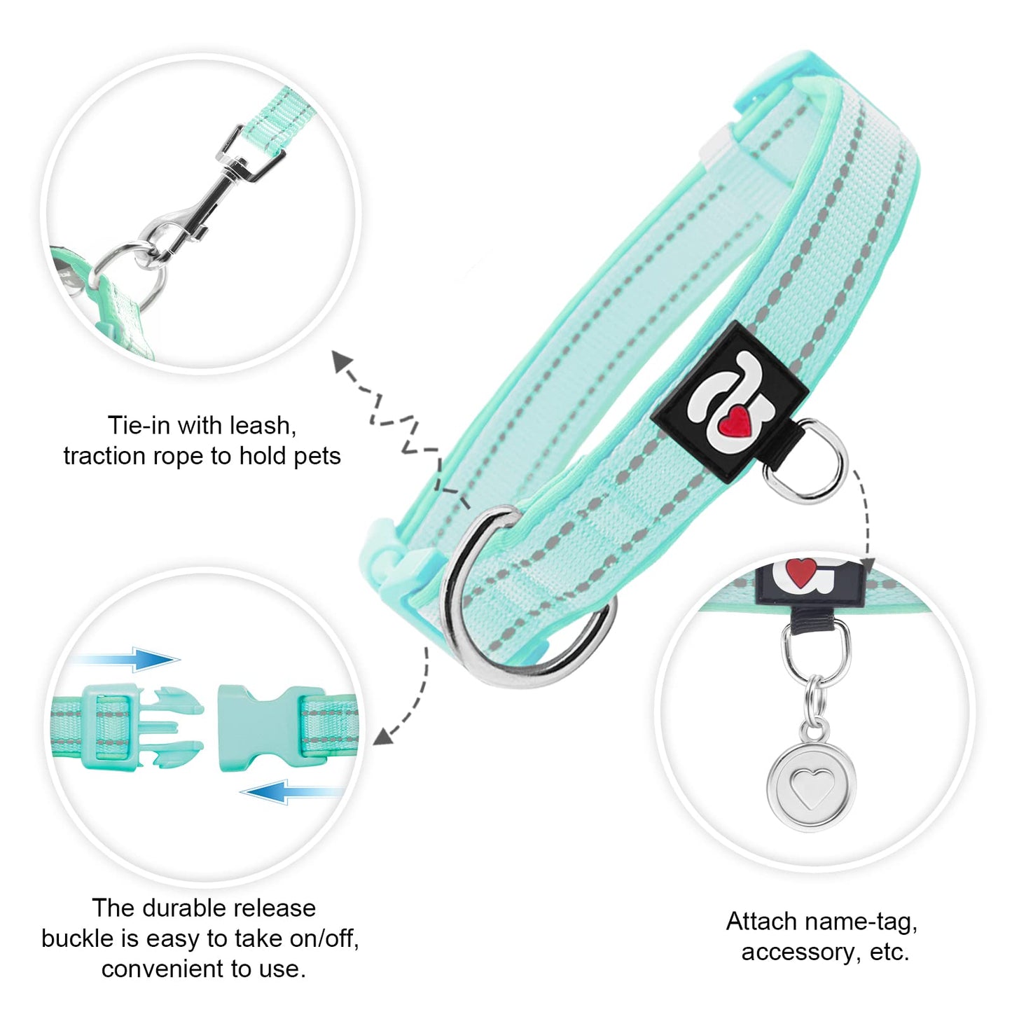 azuza Reflective Dog Collar with Airtag Holder, Soft Neoprene Collar