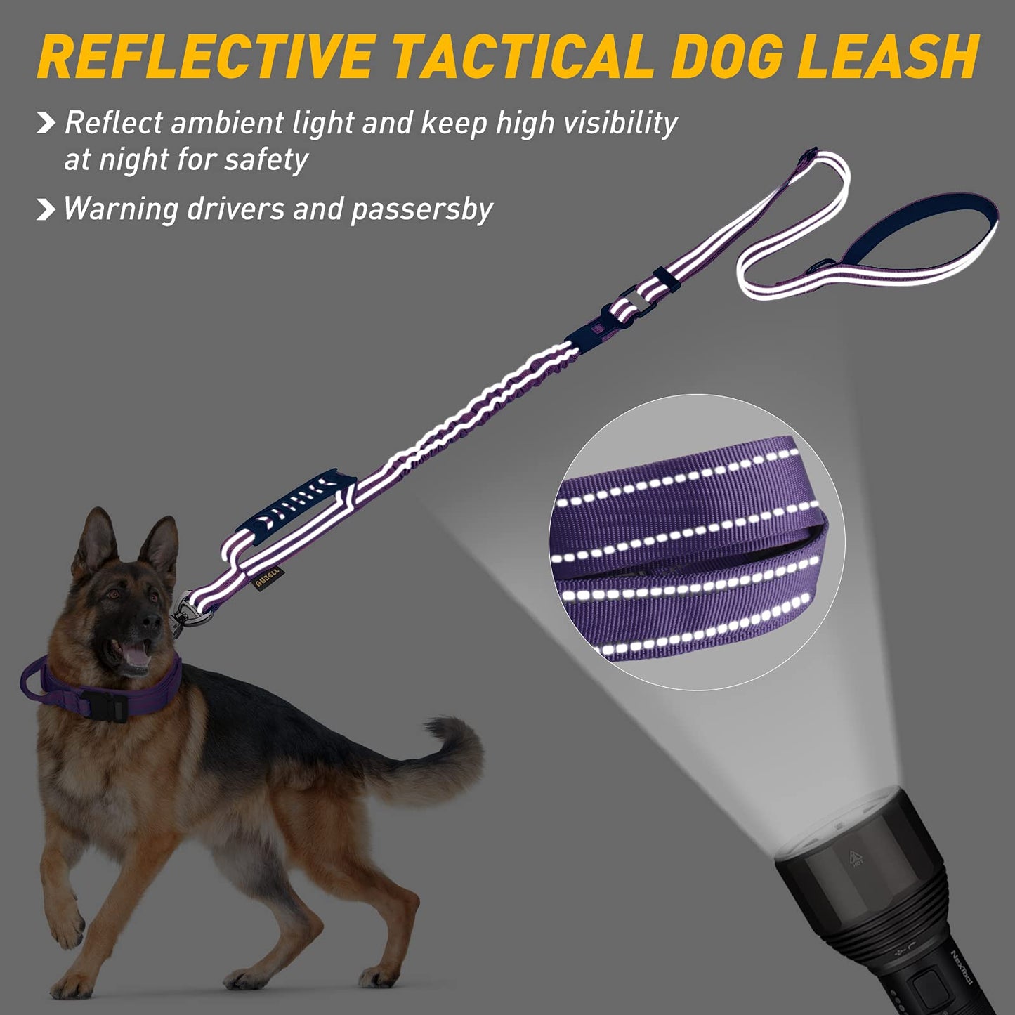 AUBELL Tactical Dog Leash Heavy Duty,4- Reflective Strong No Pull Seat