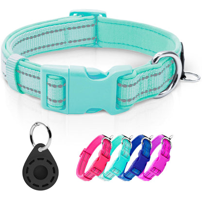 azuza Reflective Dog Collar with Airtag Holder, Soft Neoprene Collar