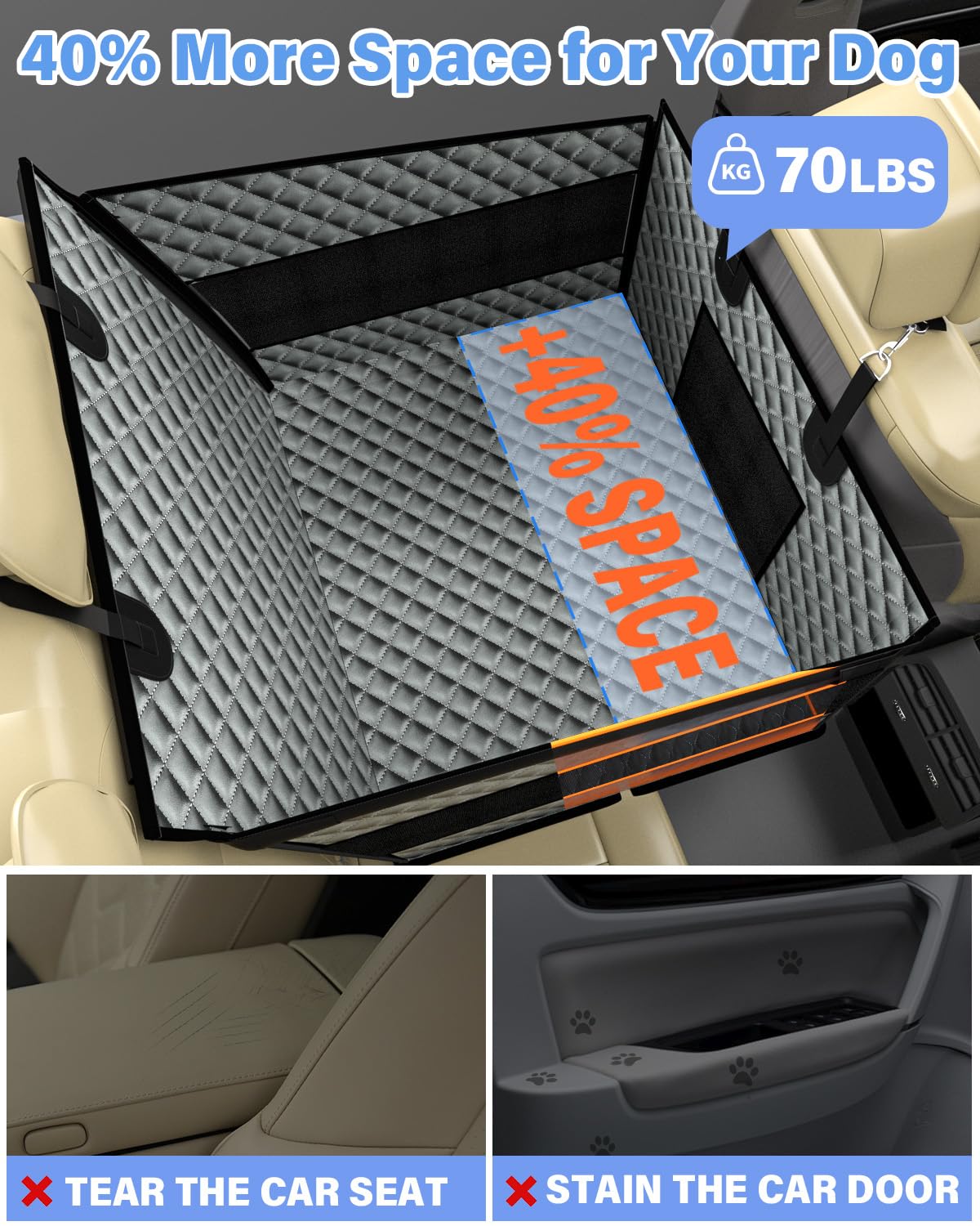 Instraella Dog Car Seat for Large Dogs, Back Seat Extender Seat