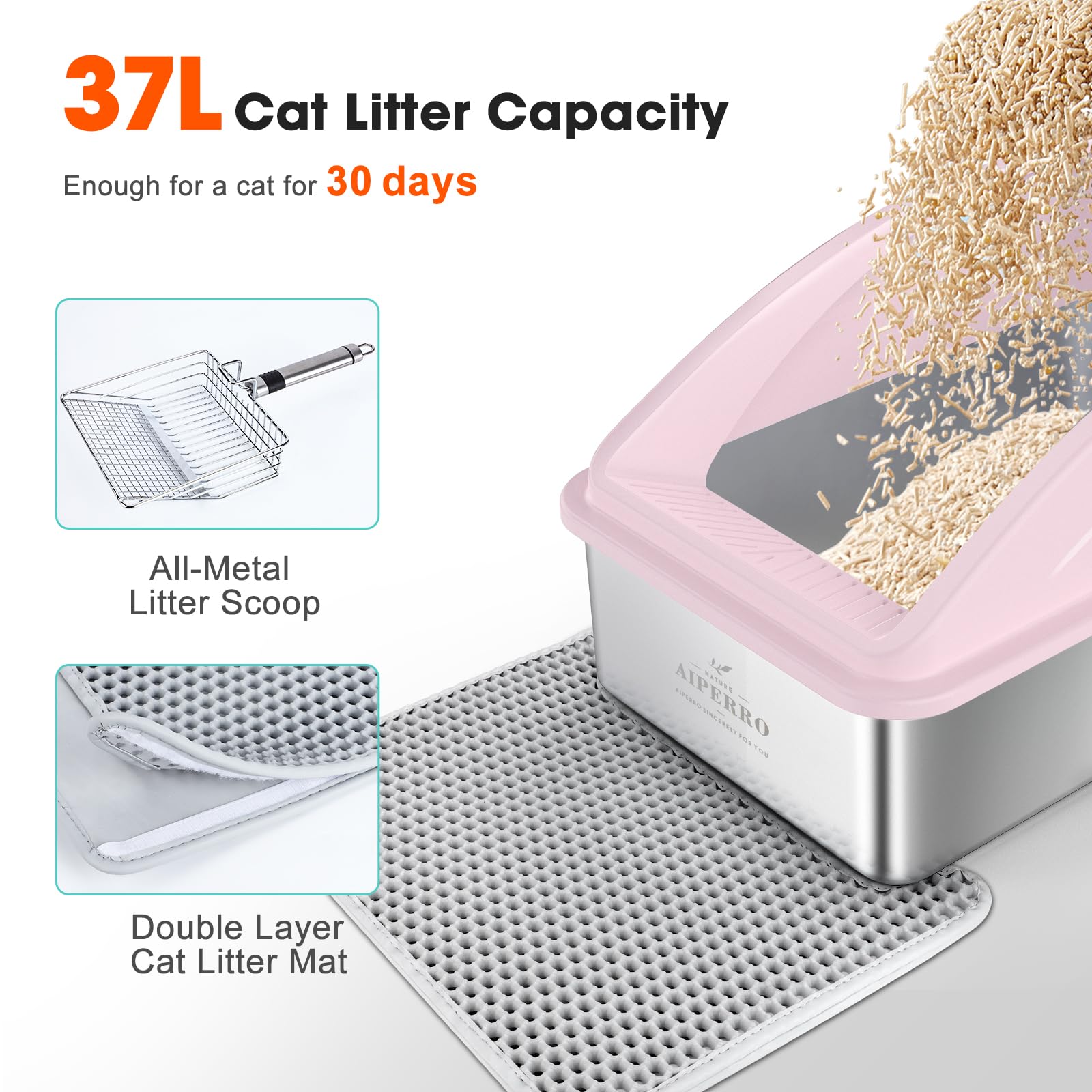 AIPERRO Stainless Steel Litter Box, XL Enclosed Cat Litter Box