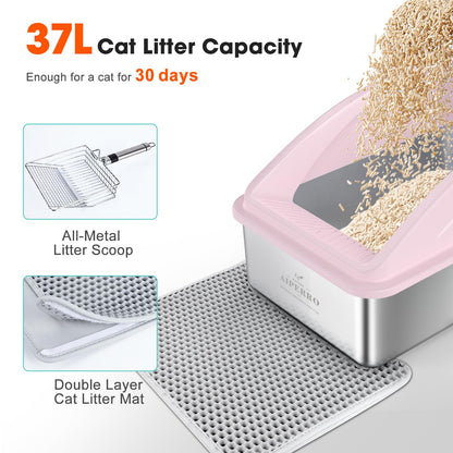 AIPERRO Stainless Steel Litter Box, XL Enclosed Cat Litter Box