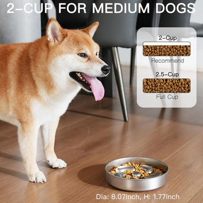 Feedoo Slow Feeder Dog Bowl-2Cups for Medium Breeds, Double Puzzle