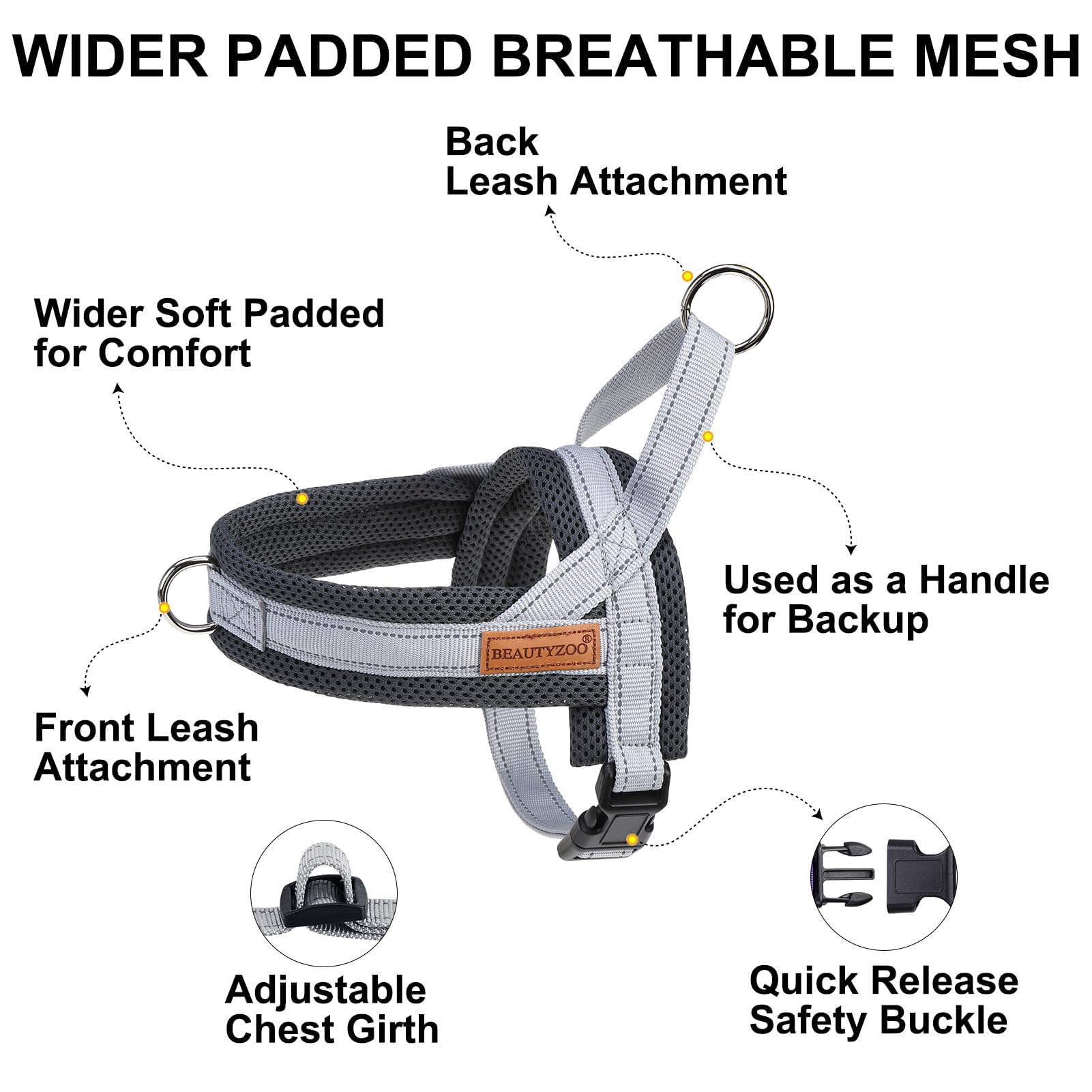 BEAUTYZOO Dog Harness for Small Dogs, No Pull Dog Harness and Leash