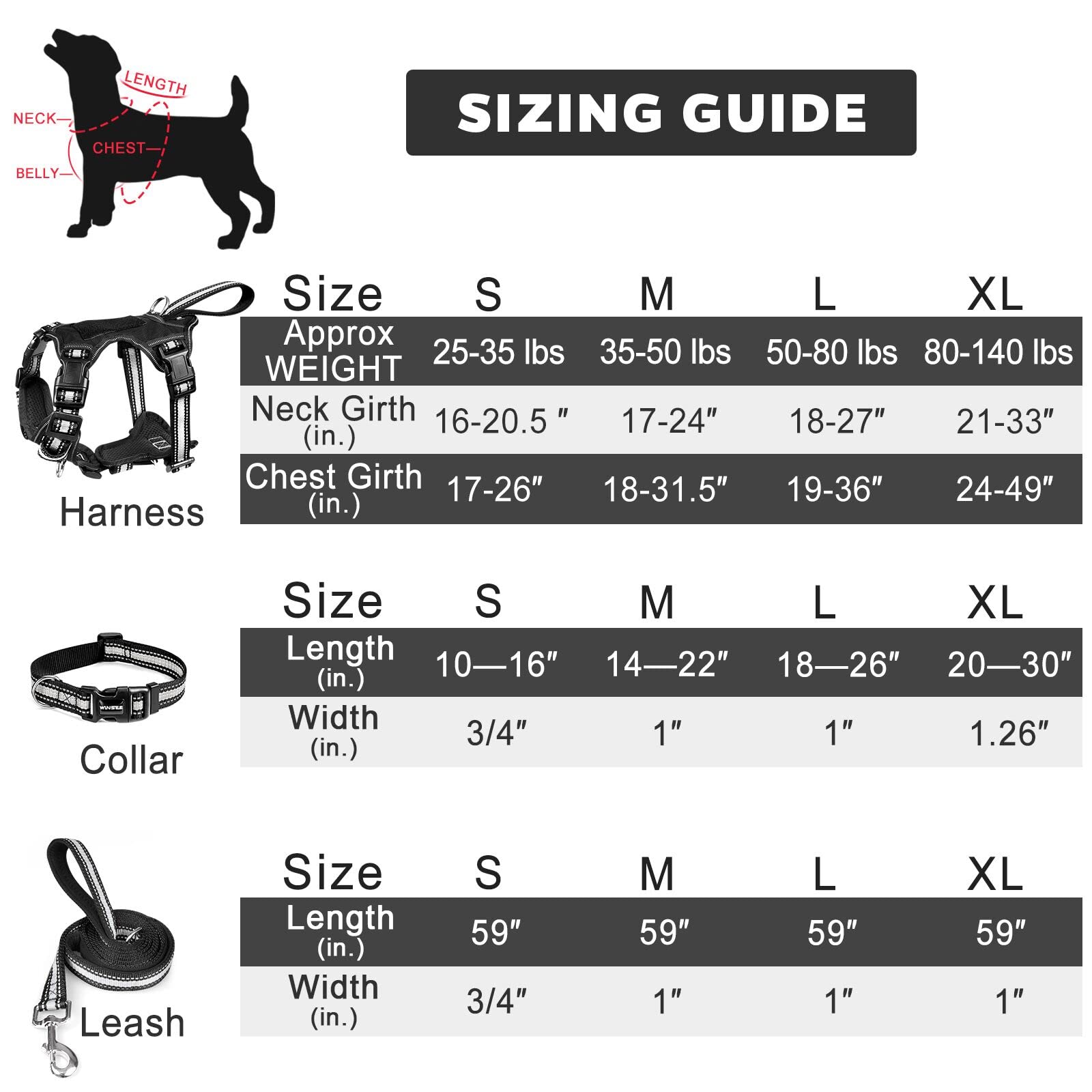 WINSEE Pet Harness Collar and Leash Set, Reflective Dog Harness Collar
