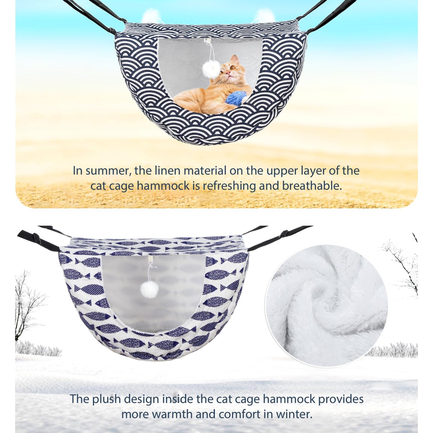 Unittype 2 Pieces Cat Cage Hammock Hanging Pet Bed Double Layer Bed