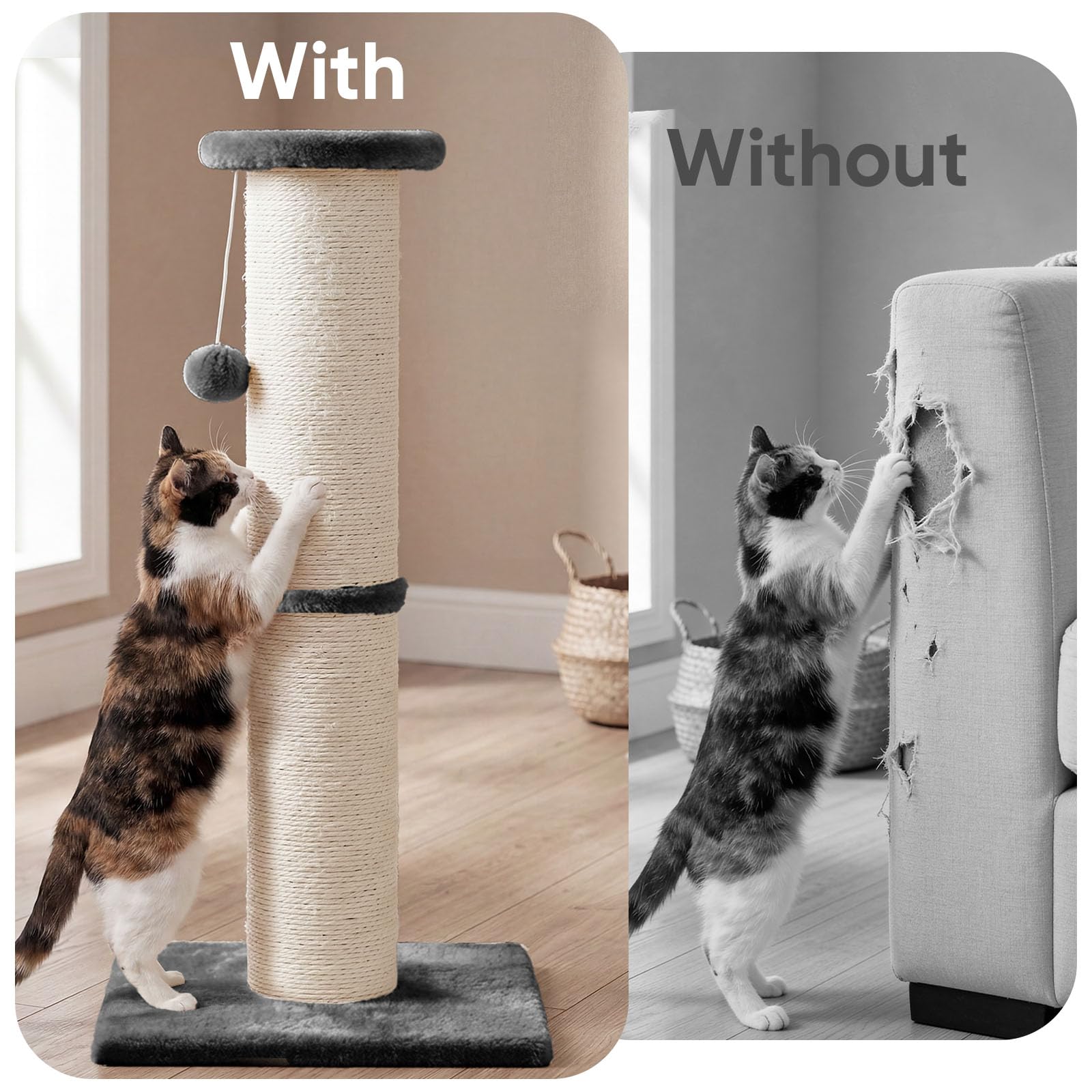 PAWSCRAT Cat Scratching Post 32" Tall, Large Diameter Scratcher