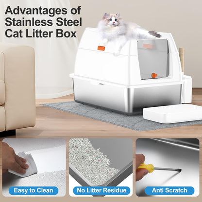 Stainless Steel Litter Box with Lid,Extra Large Enclosed Removable Box