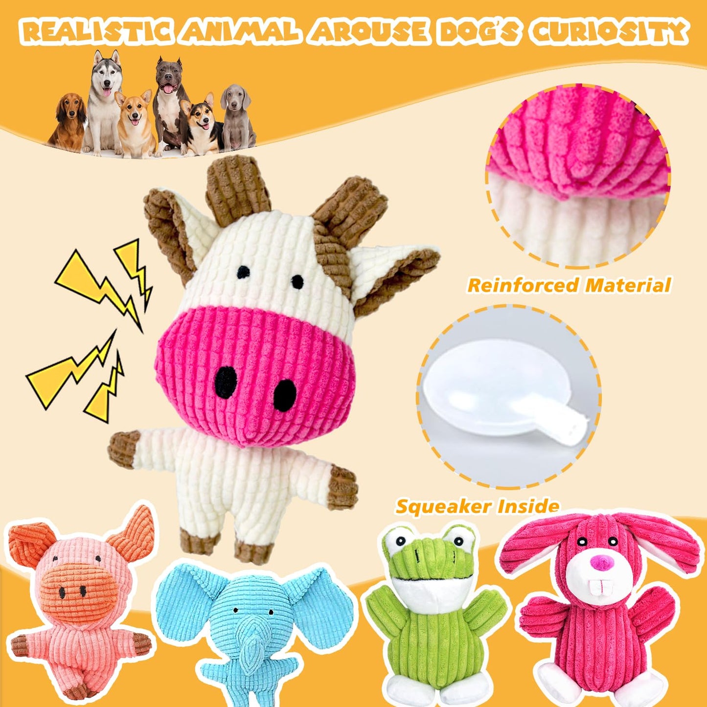 MRSOHRET 5 Pack Squeaky Dog Toys, Tough Stuffed Plush Puppy Tough Chew