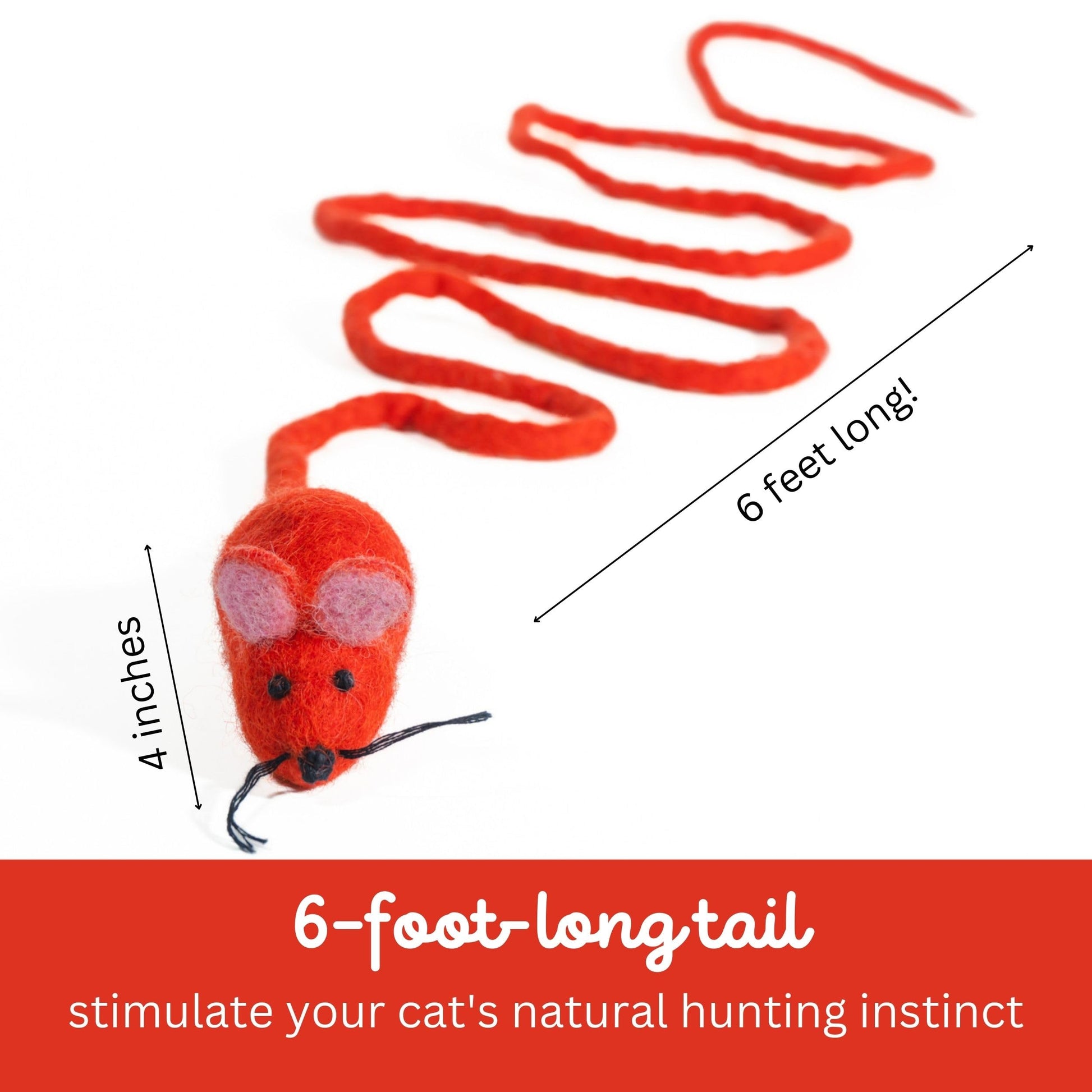 Catch a Mouse by The Tail Wool Cat Mouse Toy with a 6-Foot Tail Catnip