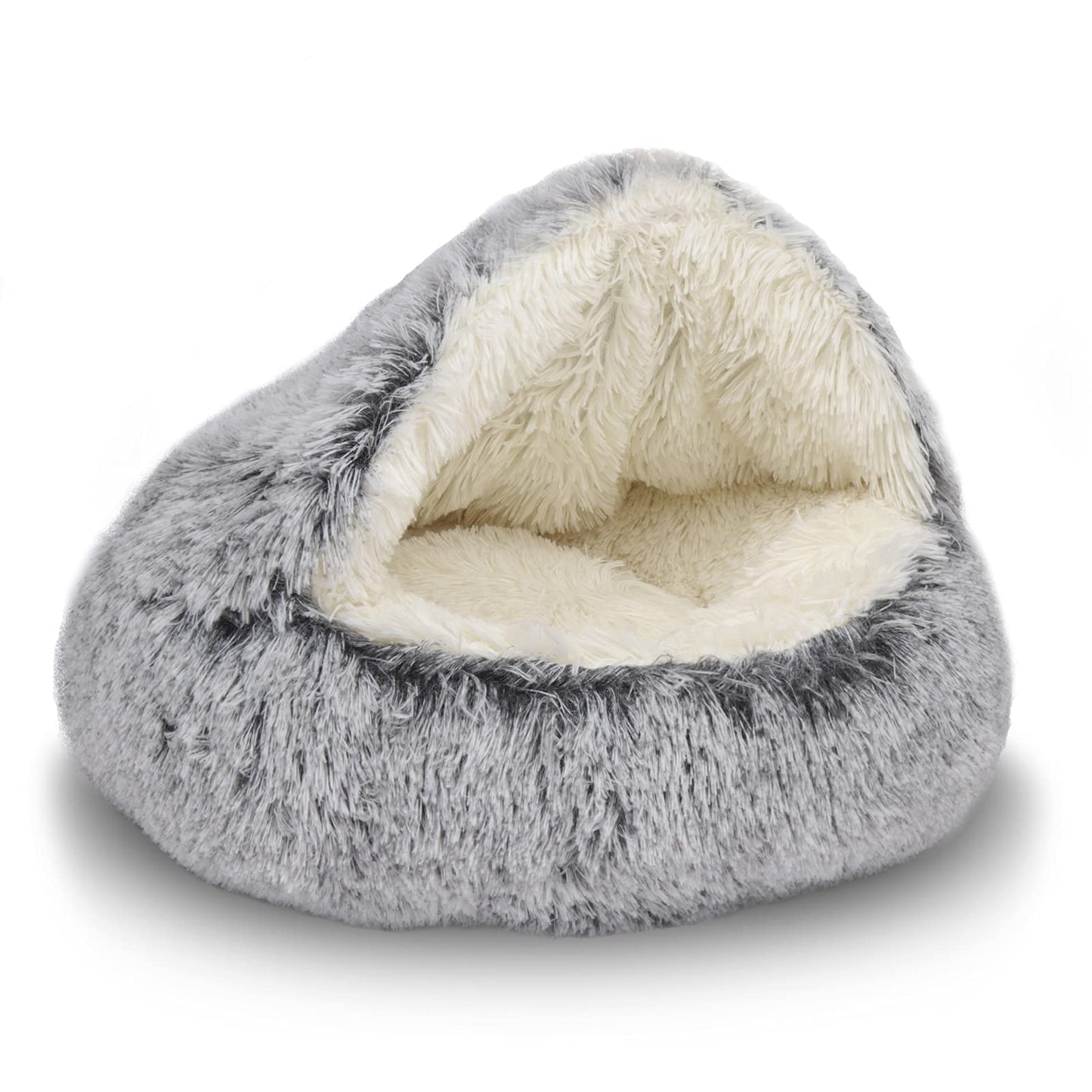 ShinHye Cozy Cat Bed Round Plush Fluffy Hooded Cave, Bed