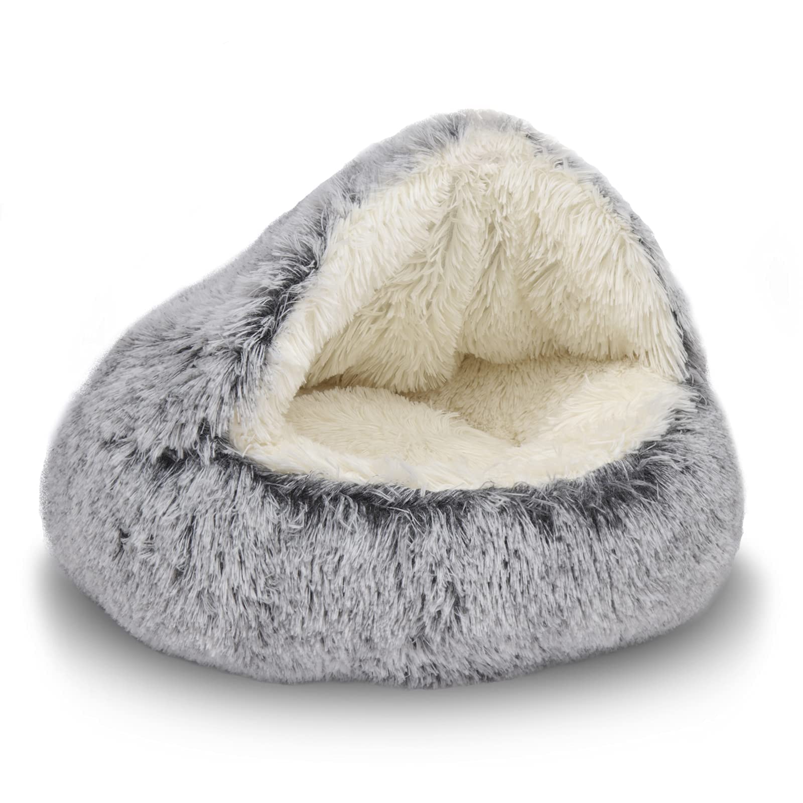 ShinHye Cozy Cat Bed Round Plush Fluffy Hooded Cave, Bed
