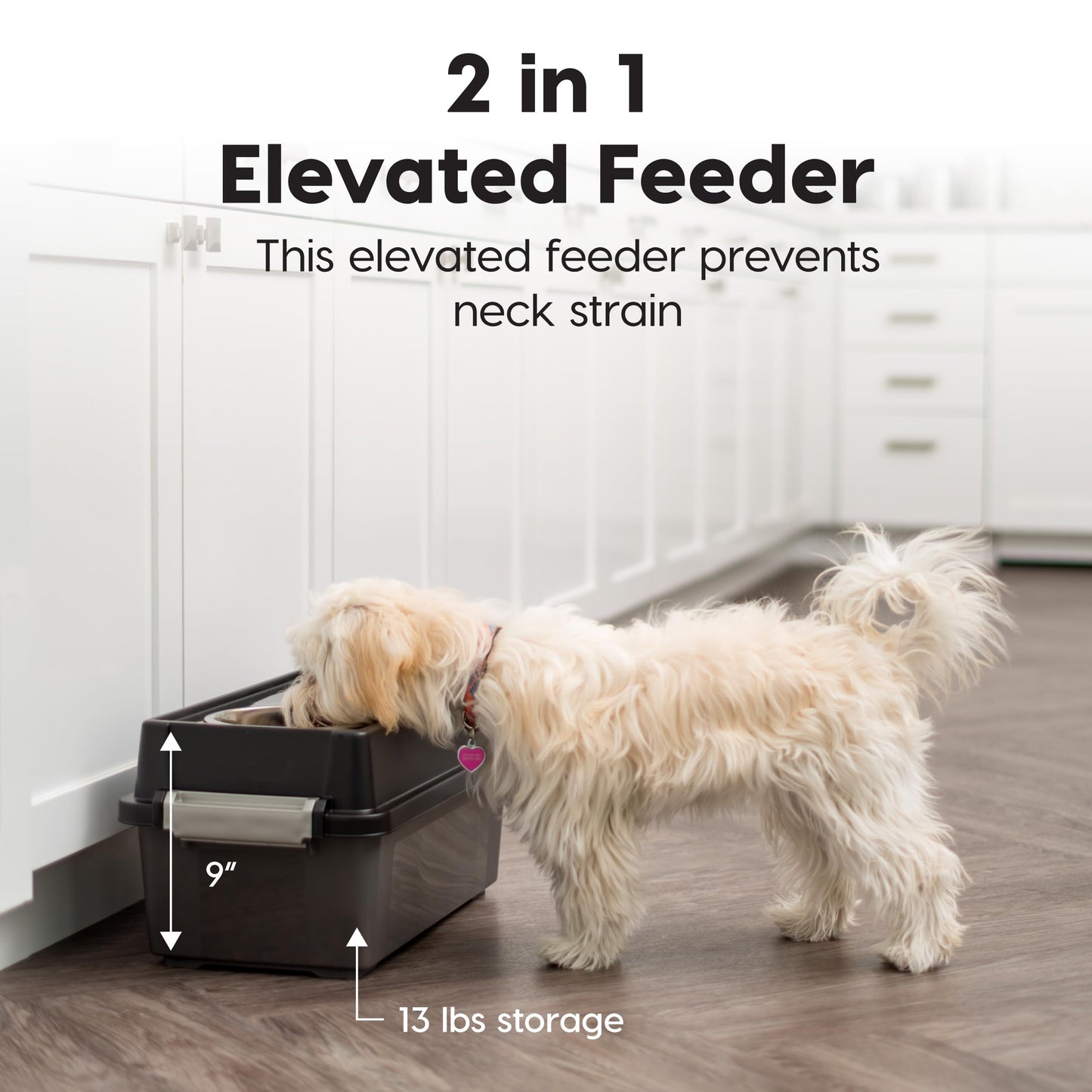 IRIS USA Dog Bowls Elevated with Storage, 9" H Raised Feeding Bowl