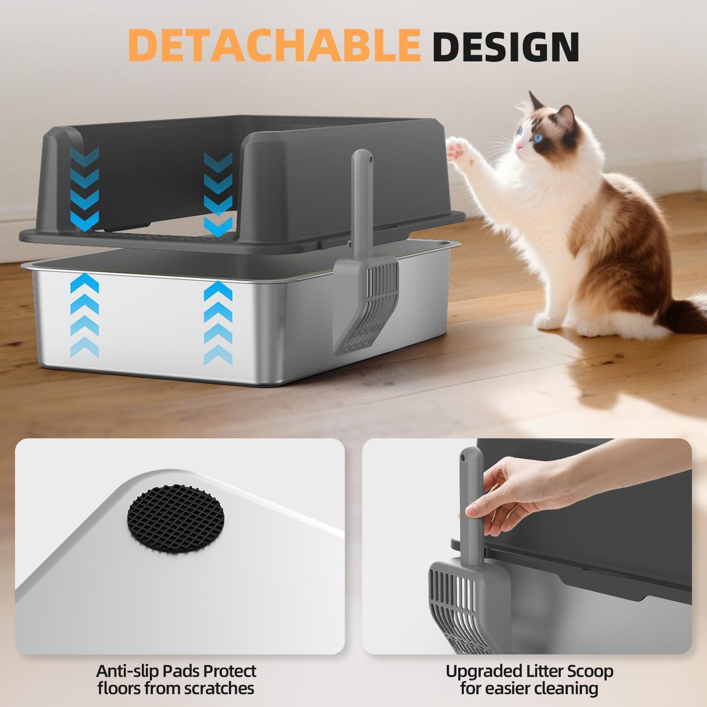 WoofiGo Enclosed Stainless Steel Cat Litter Box with Lid, XL Extra Box