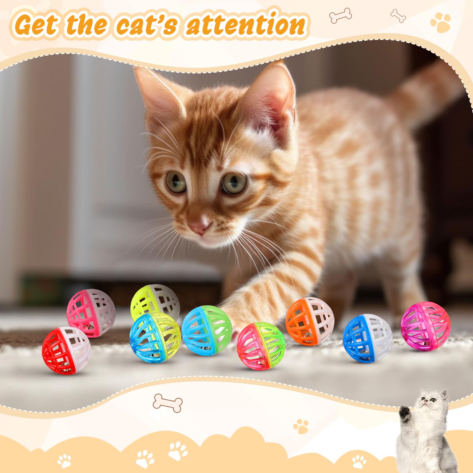 Silkfly 100 Pcs Value Cat Toy Balls with Bells, Plastic Lattice Balls