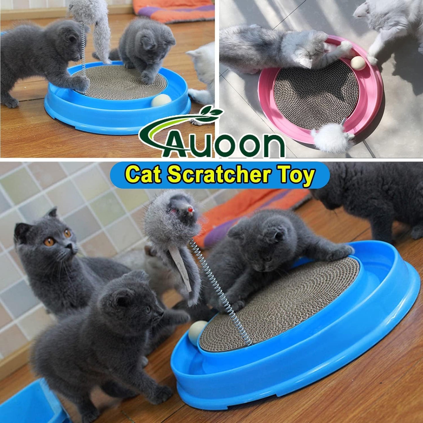 AUOON Cat Scratcher Toy with Ball Track 1 Interactive Cat Toy, Pad