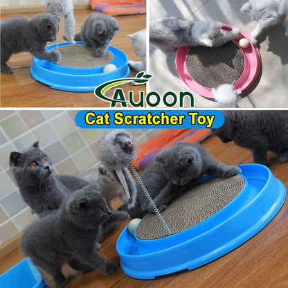 AUOON Cat Scratcher Toy with Ball Track 1 Interactive Cat Toy, Pad