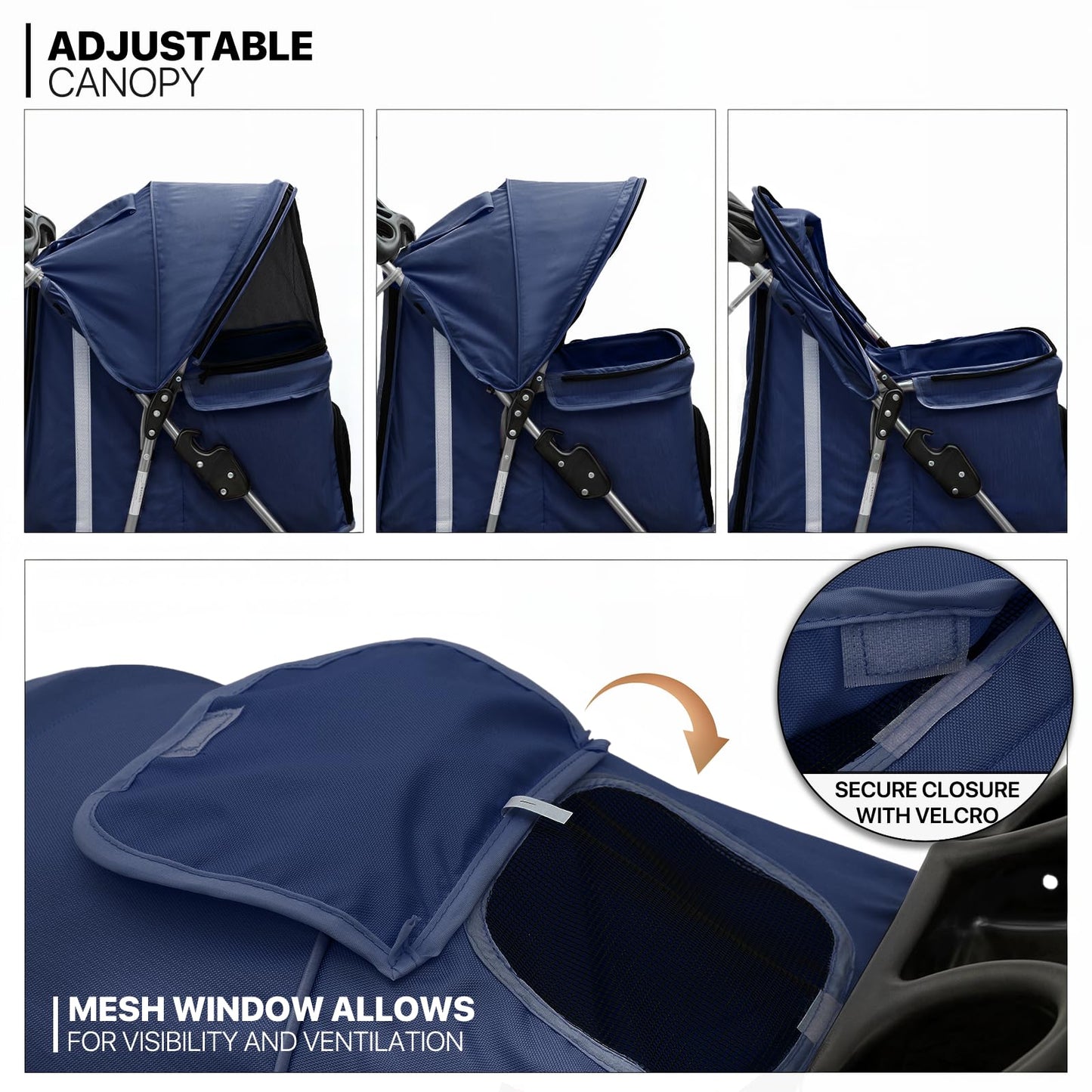 MoNiBloom 3 Wheels Pet Stroller, Foldable Dog Cat Cage Jogger Stroller