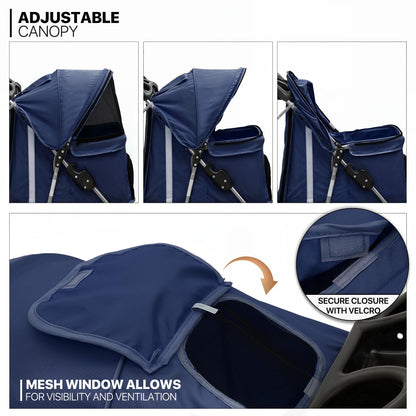 MoNiBloom 3 Wheels Pet Stroller, Foldable Dog Cat Cage Jogger Stroller