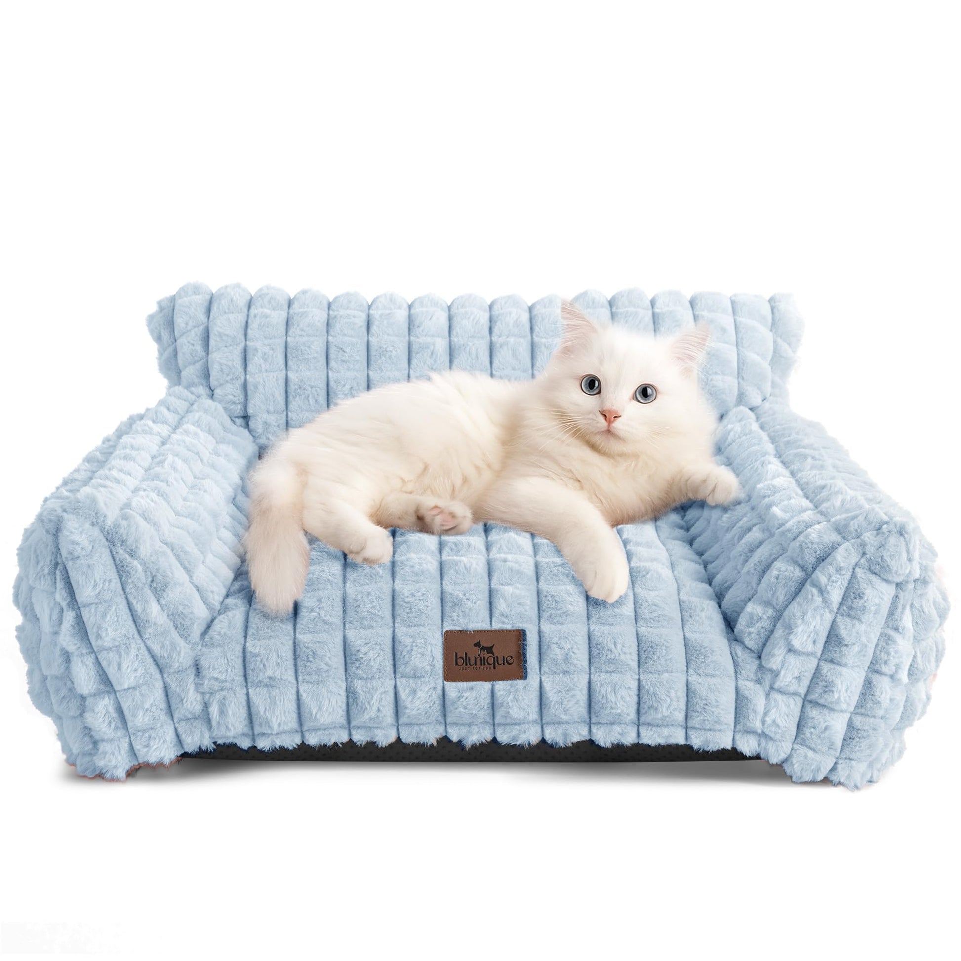 blunique Cute Cat Couch Bed for Indoor Cats Fluffy Faux Rabbit Fur Bed