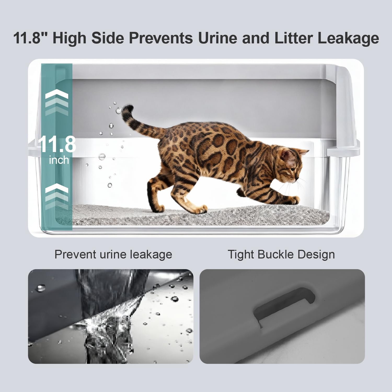 Stainless Steel Cat Litter Box, Open Top High-Sided Metal Litter Box