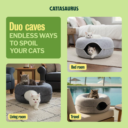 Cattasaurus Peekaboo Cat Cave Donut for Multiple Large Cats up to Bed
