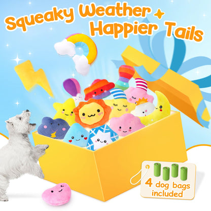 QTwoof Irresistible Weather-Themed 20-Pack Squeaky Dog Toys Set