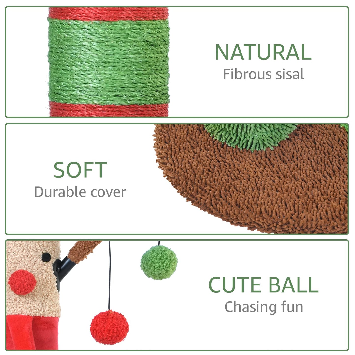 BOLUO Christmas Cat Scratching Post Deer Cat Trees for Adult Teaser