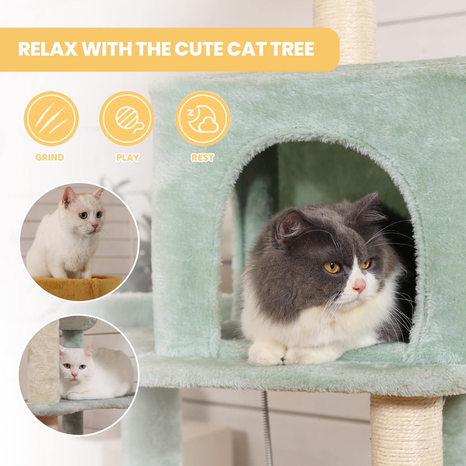 HYABi Sunflower Cat Tree Tower Multi-Level Cat Condo with Plush Balls