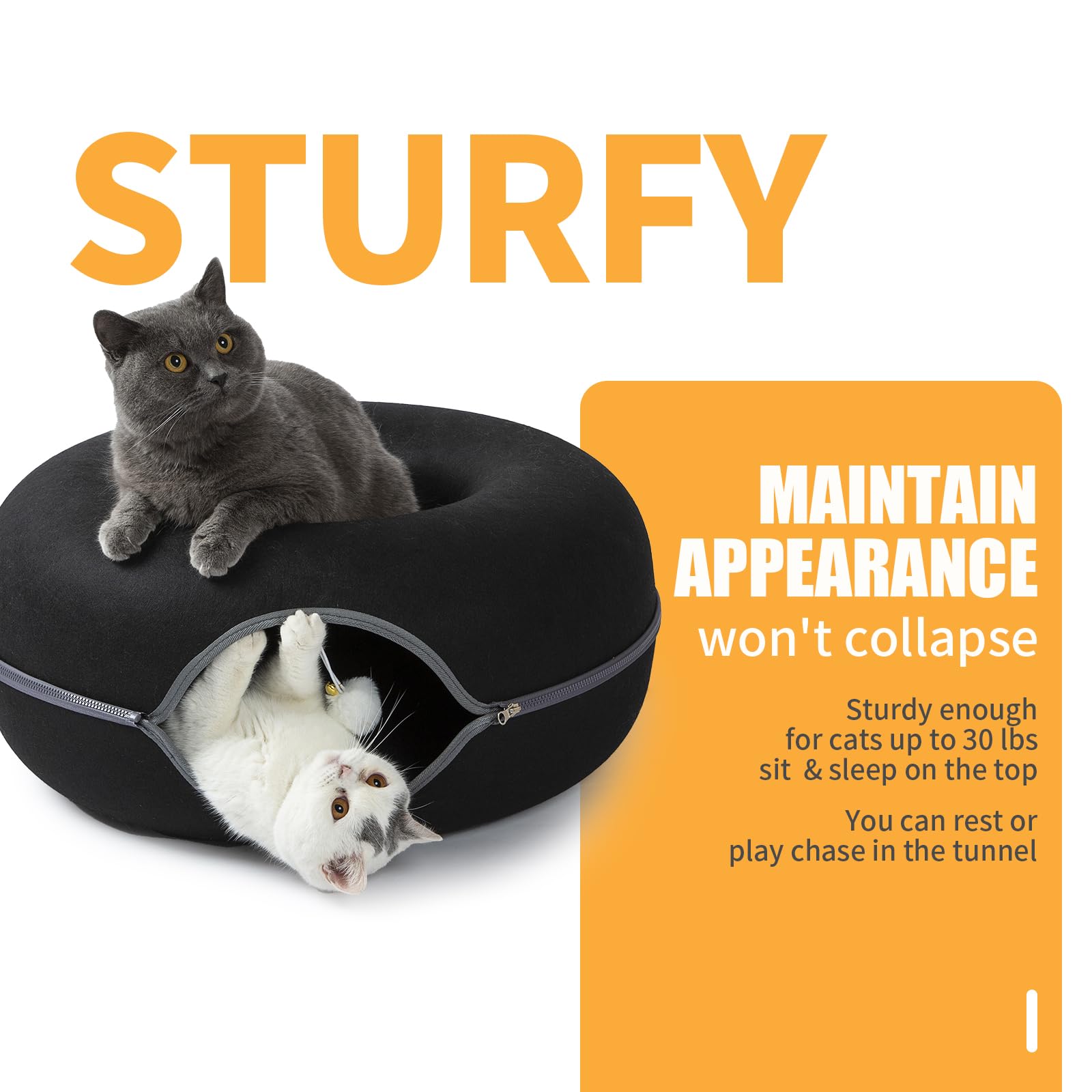 Peekaboo Cat Tunnel for Large Cats up to Features A Jingle Ball Bed