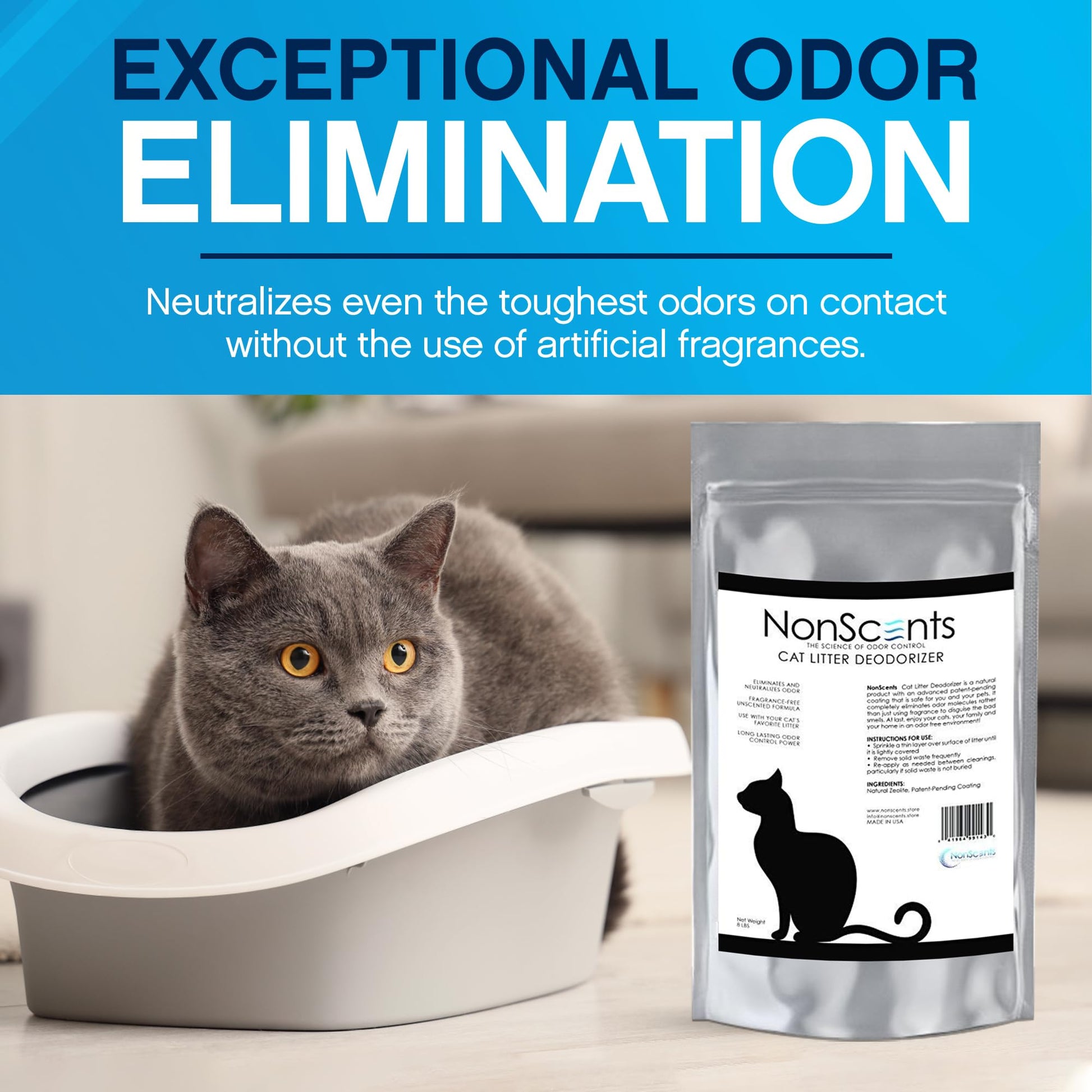 NonScents Cat Litter Deodorizer Litter Box Odor Eliminator Less Box