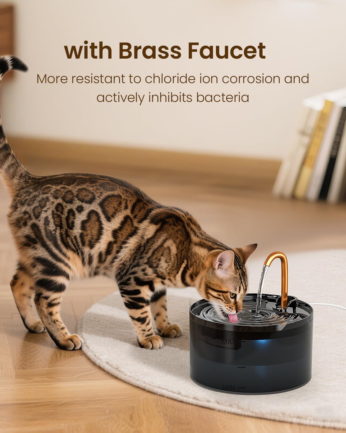 Cat Water Fountain, Cat Fountain for Drinking with Copper Faucet Bowl