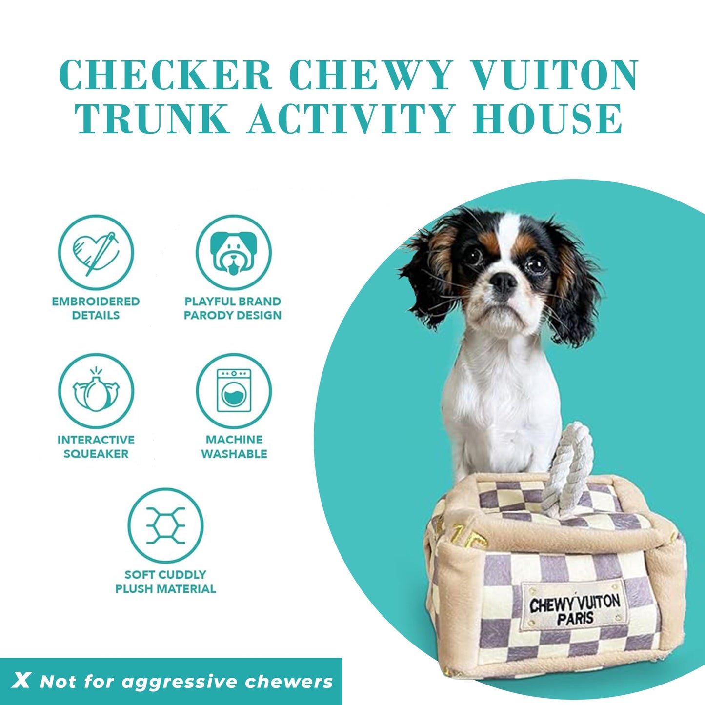 Haute Diggity Dog Chewy Vuiton Trunk Puzzle with 3 Plush Squeaky Plush
