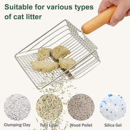 Cat Litter Scoop, Metal litter scooper with holder, Heavy Duty Box