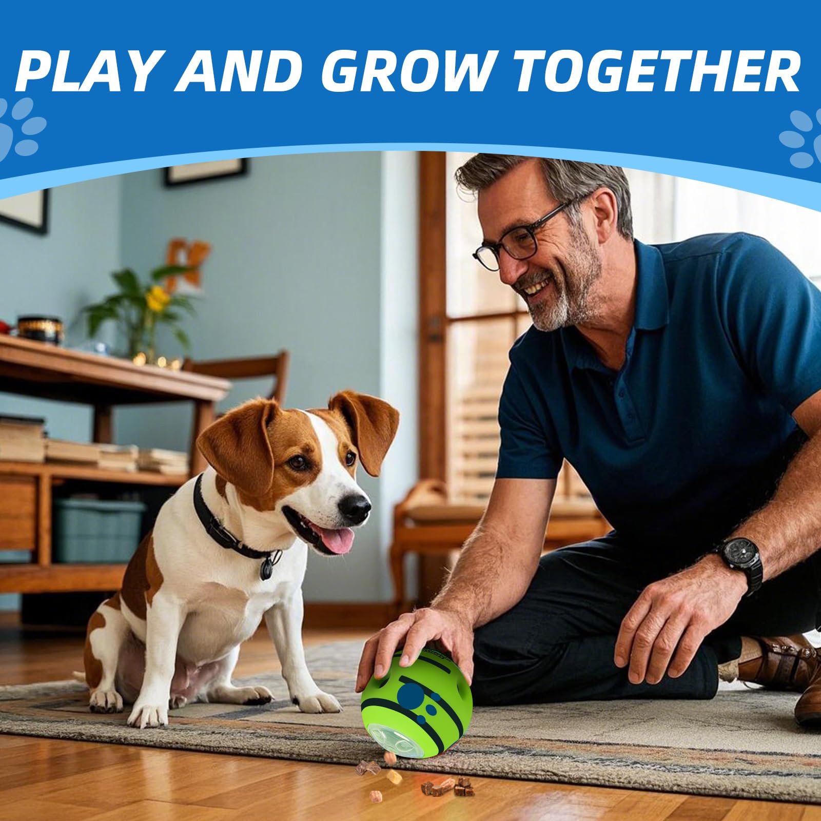 SHAKE AND LAUGH Interactive Puzzle Dog Treat Ball, Treat Ball