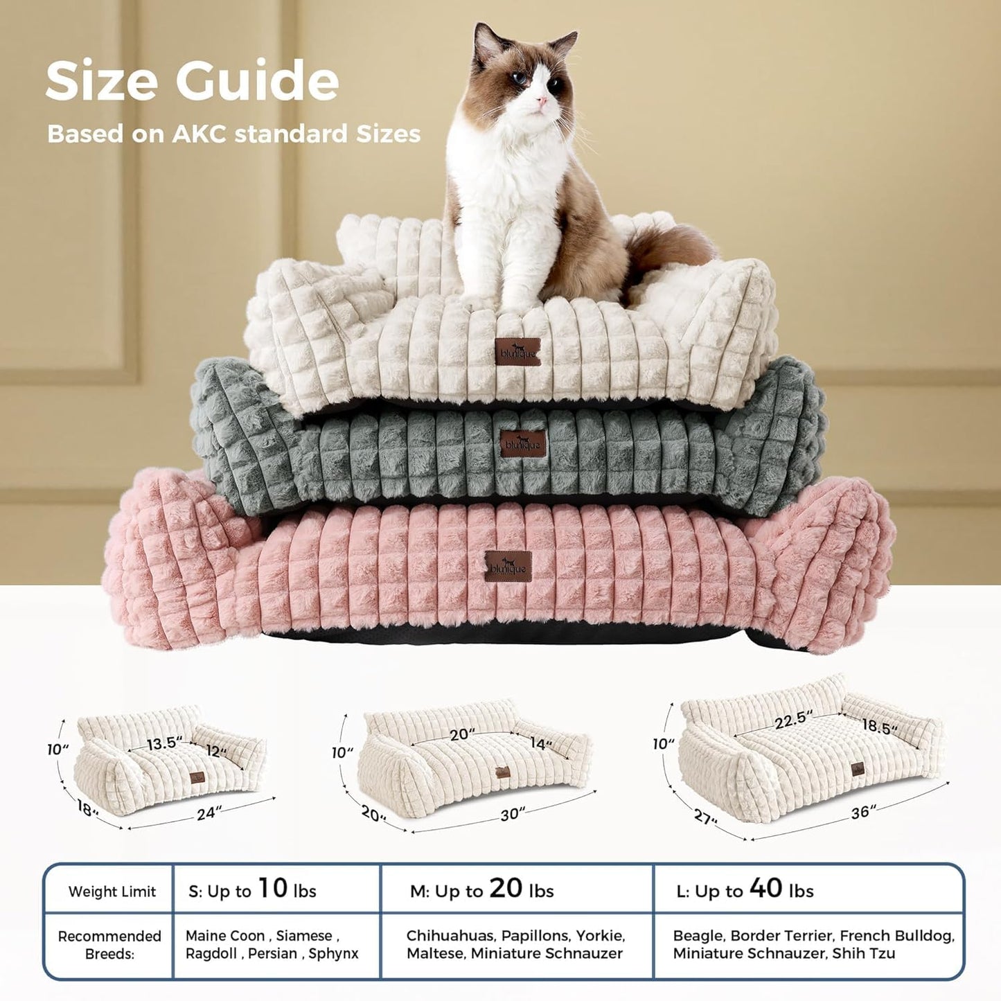 blunique Cute Cat Couch Bed Supportive Fluffy Pet Sofa with Faux Bed