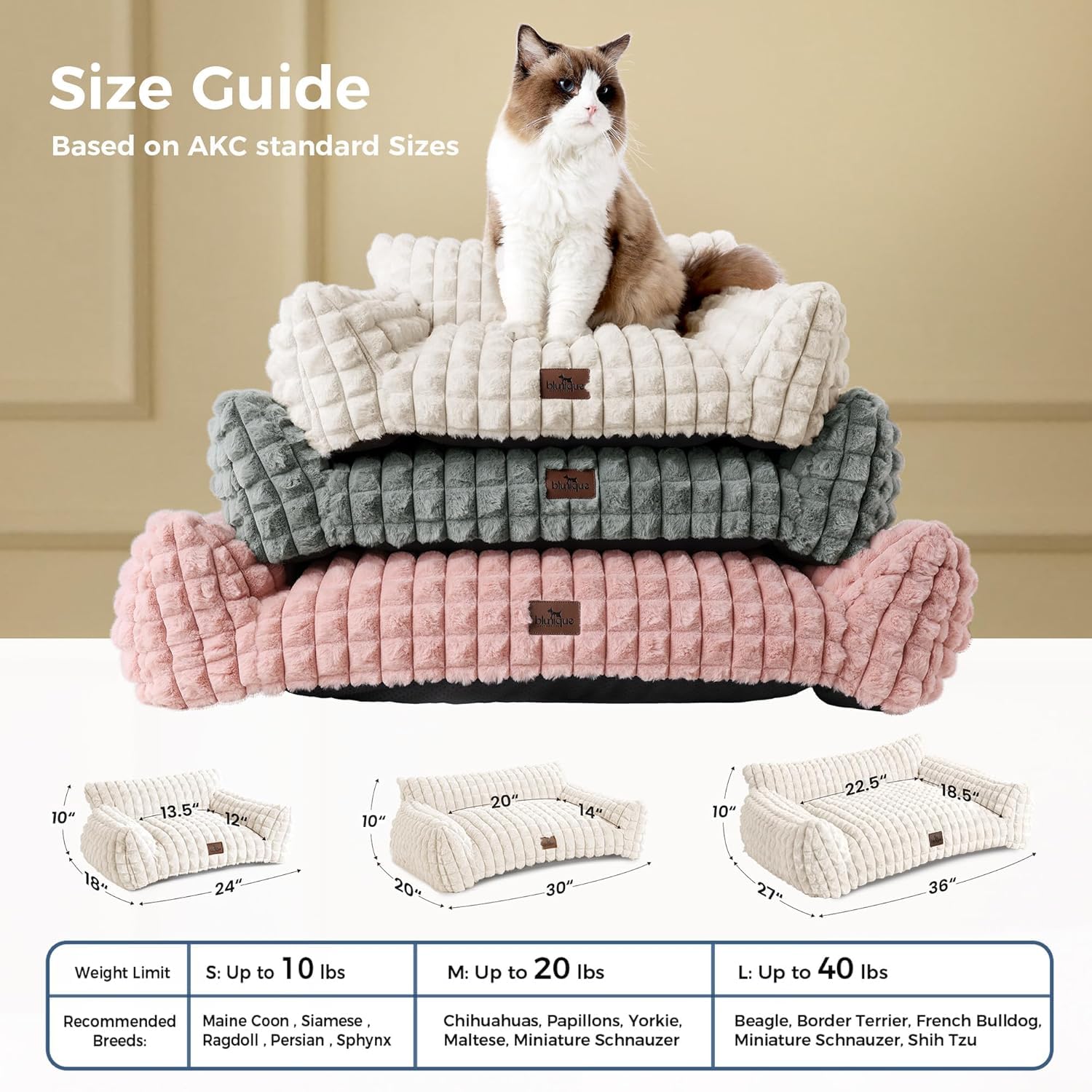 blunique Cute Cat Couch Bed Supportive Fluffy Pet Sofa with Faux Bed