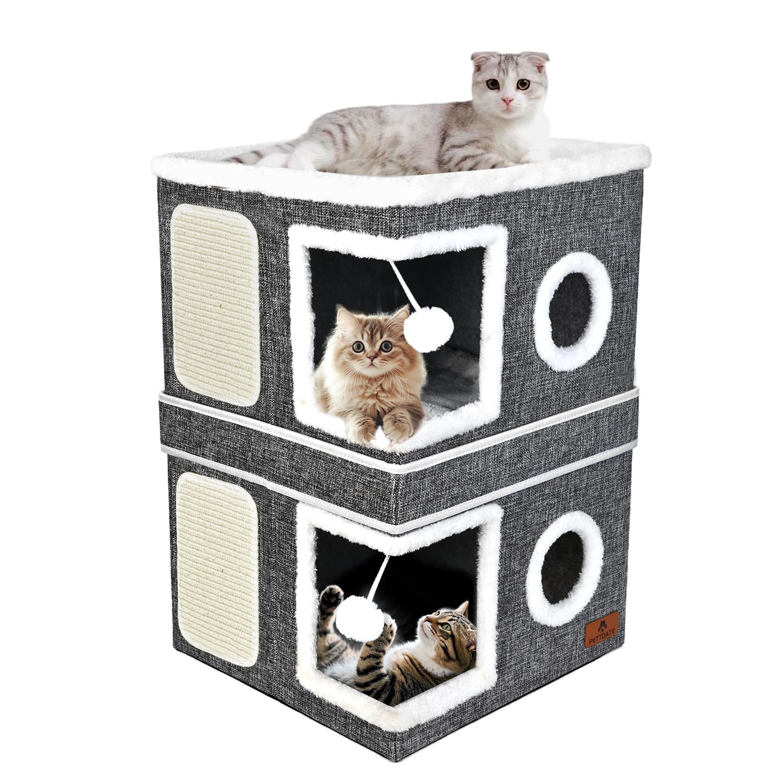 2-Story Cat House for Indoor Cats, Dual-Purpose Cave Bed with Bed