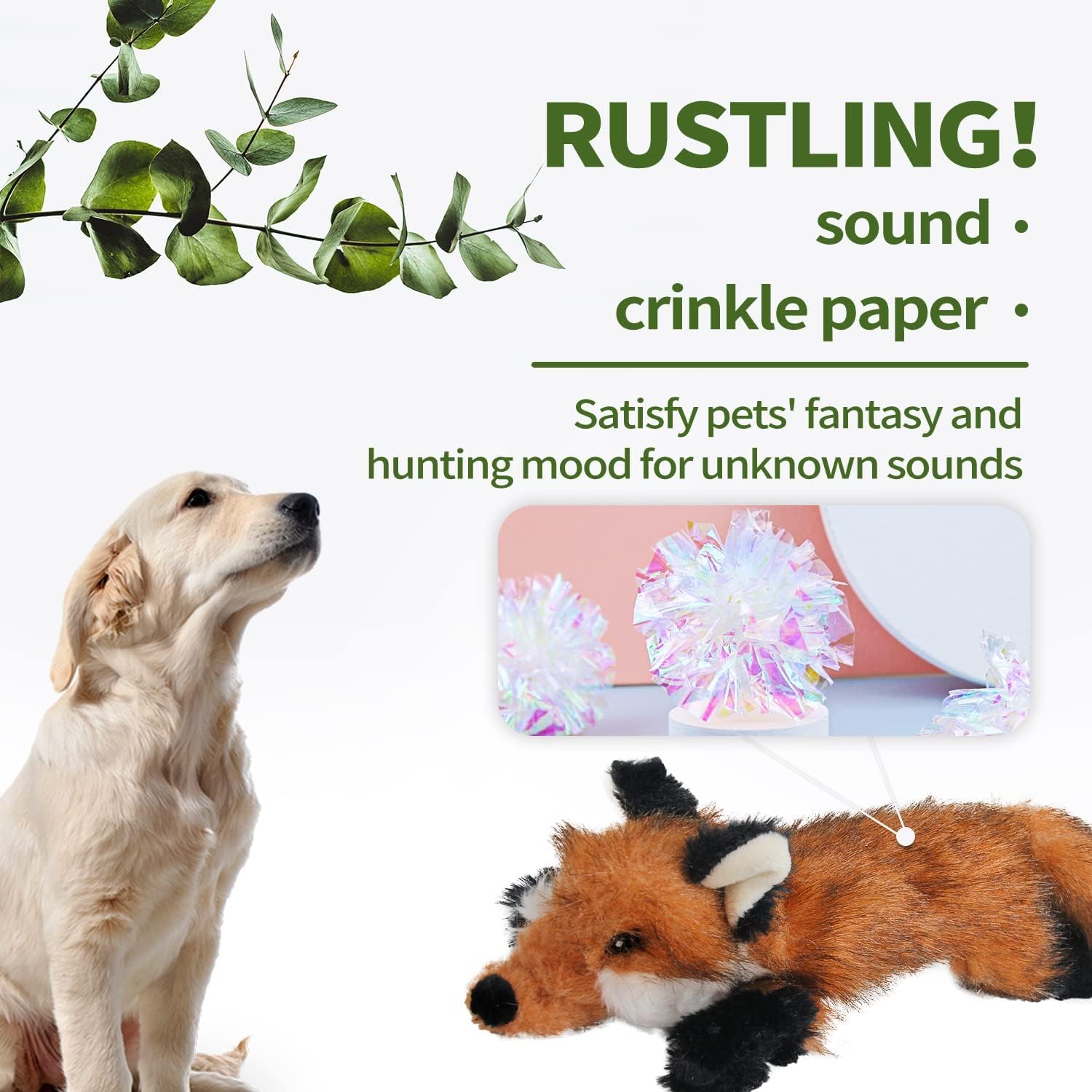 ALL FOR PAWS Dog Squeaky Fox Toy, Stuffed Animal Pet Plush Toys Plush