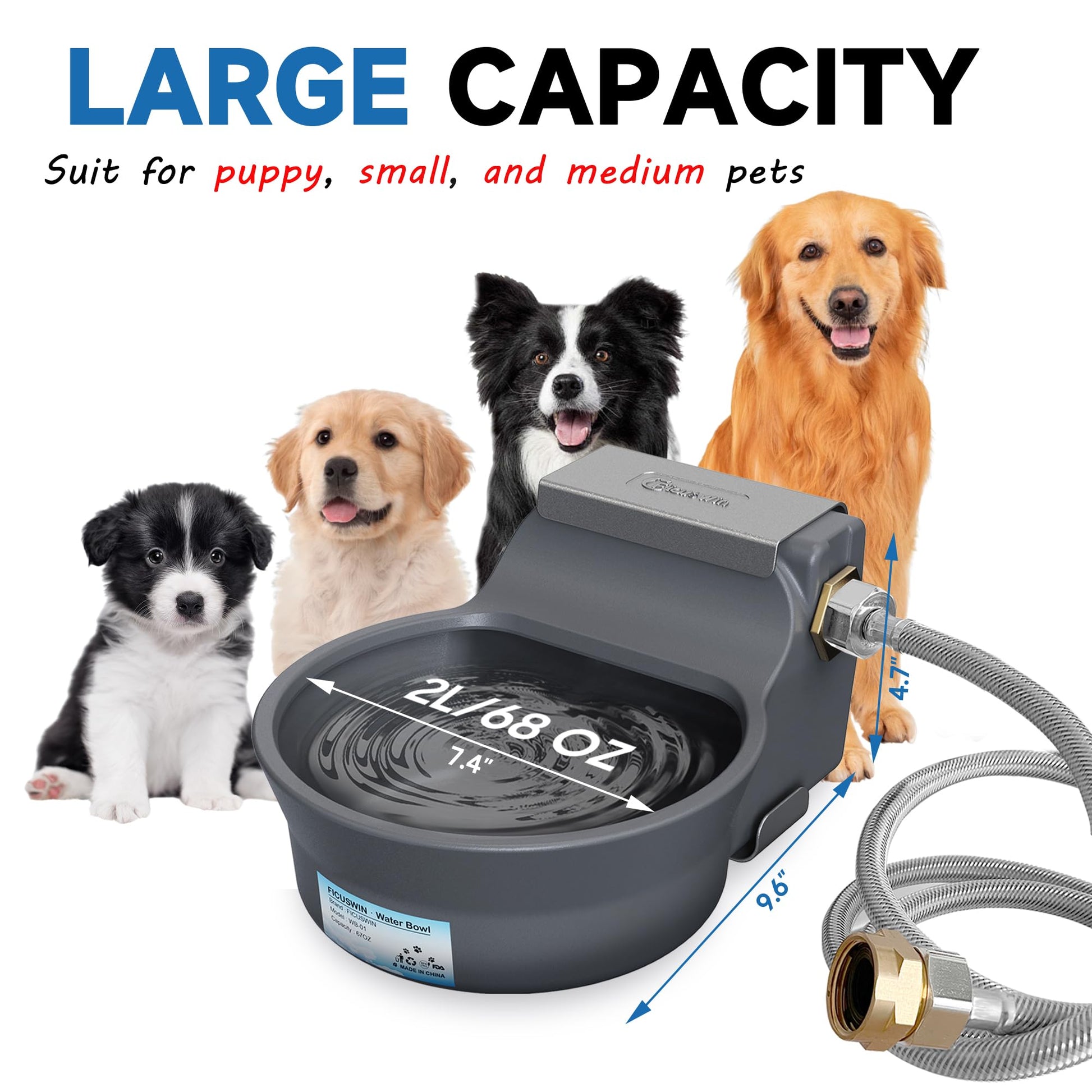 Automatic Dog Water Dispenser with Anti-tip Bracket, Outdoor Dog Bowl