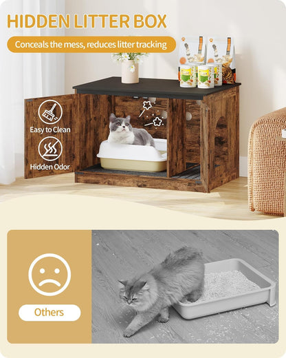 Hzuaneri Cat Litter Box Enclosure with Cushion, Hidden Litter House
