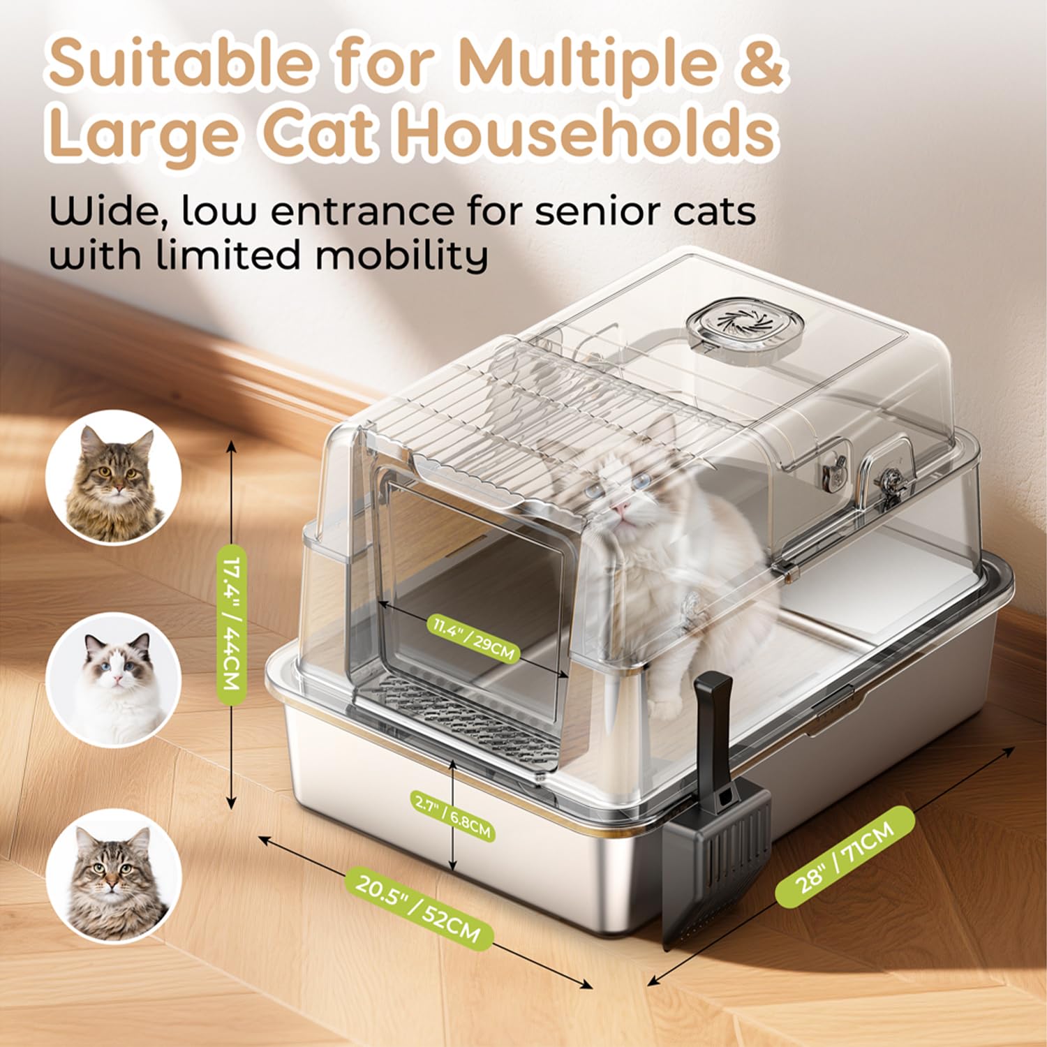 L8 Max-XXXL Stainless Steel Litter Box with Lid, 28" L x 20.5" W x Mat