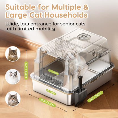 L8 Max-XXXL Stainless Steel Litter Box with Lid, 28" L x 20.5" W x Mat