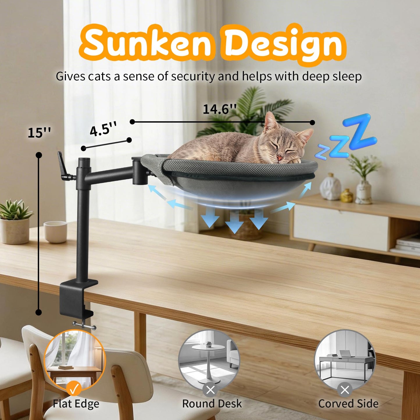 Crazydeer Cat Desk Bed, 360° Rotating Height Adjustable Desk Cat Bed