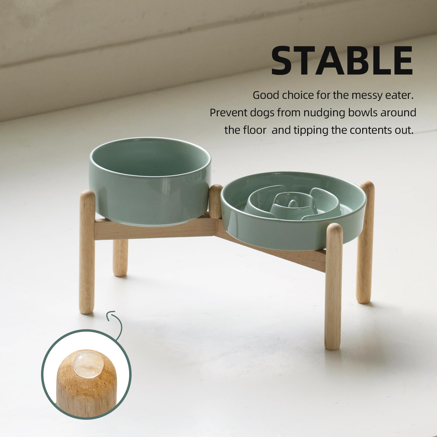 Havniva Ceramic 1.2 Cup Raised Slow Feeder Dog Bowl Set, Elevated Set