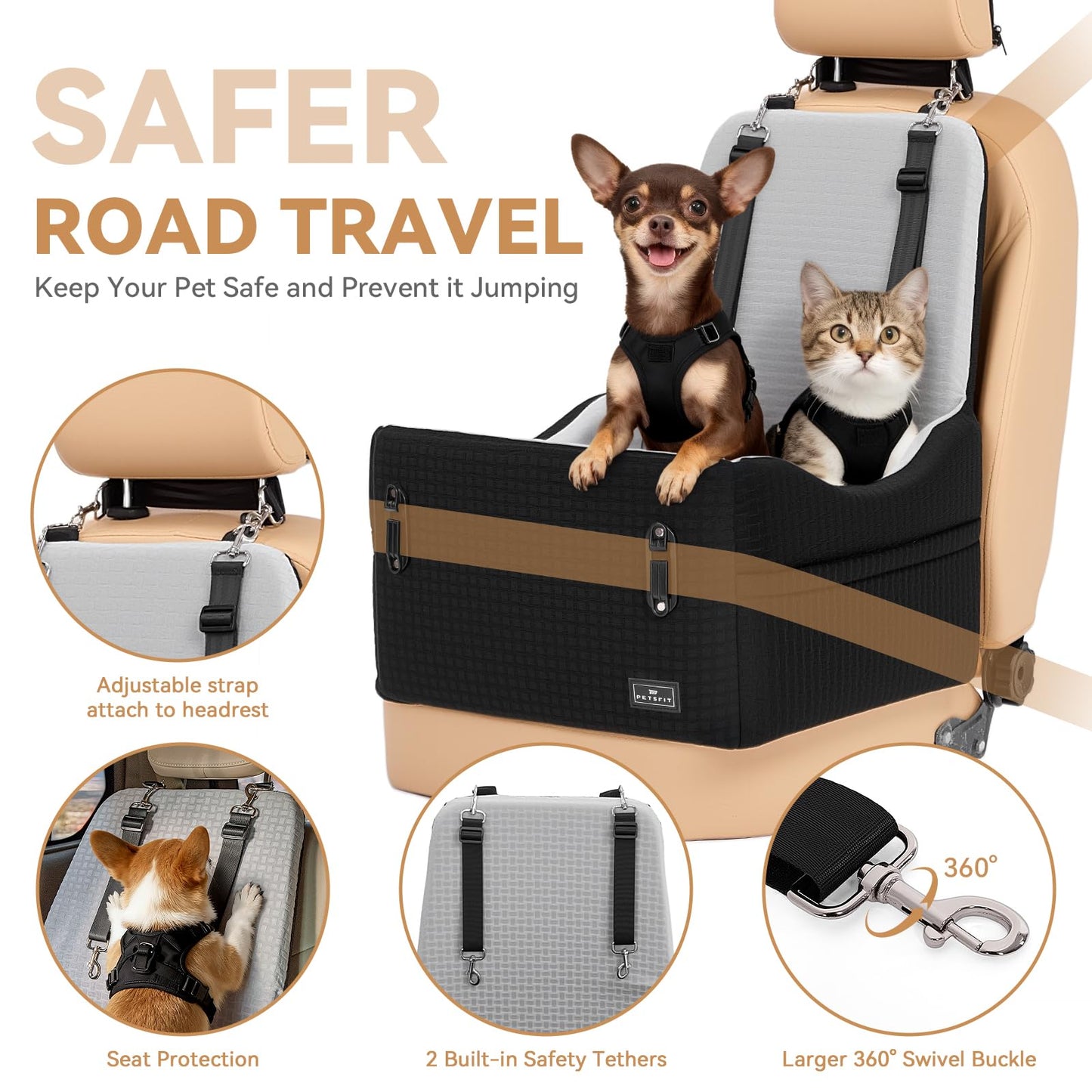 PETSFIT Dog Car Seat for Small/Medium Dogs Up to Patented Safety Seat