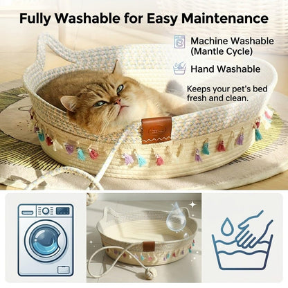 Pbed Large Cat Bed Basket Round Cotton Rope Woven,Cat Bed for Ball